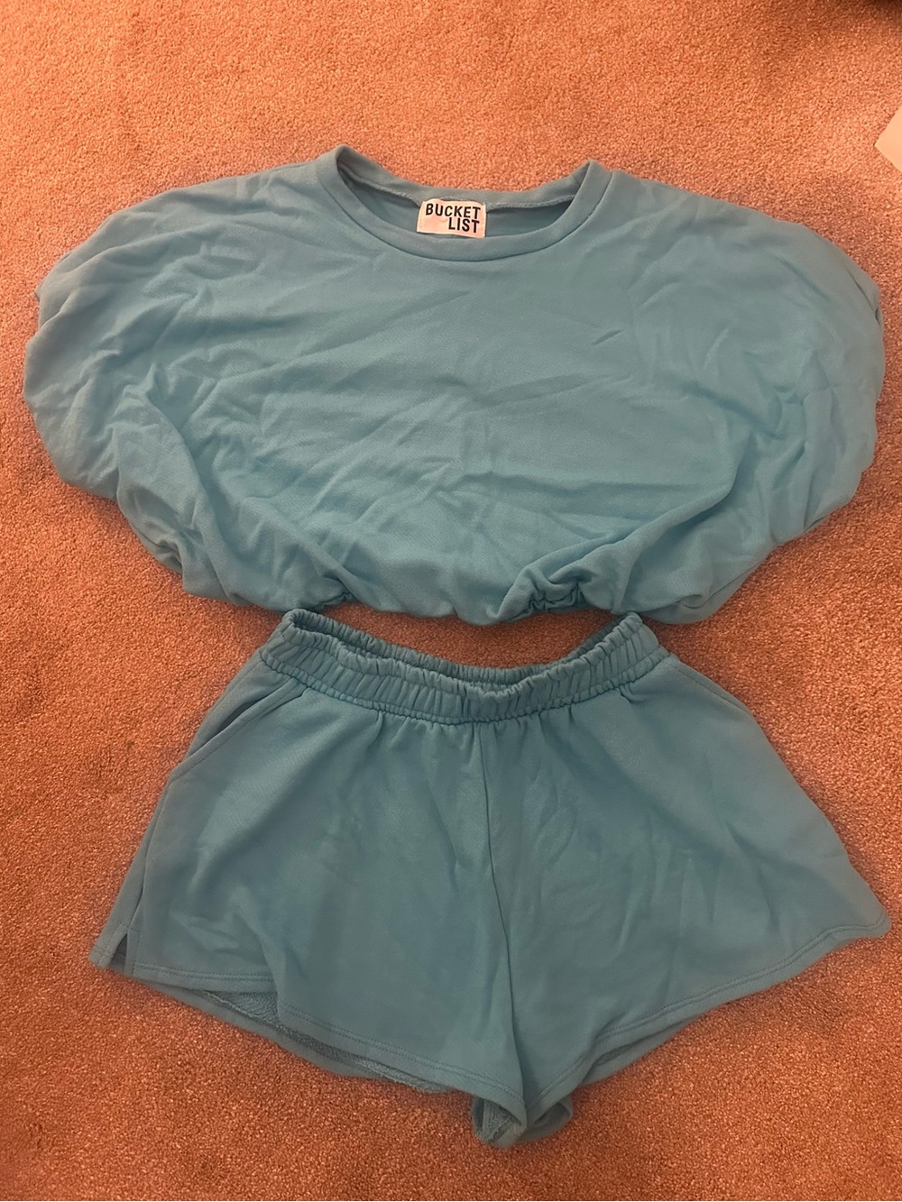 BUCKETLIST Blue Two-Piece Lounge Set - Top & Shorts